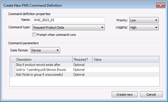Create New FMS Command Definition